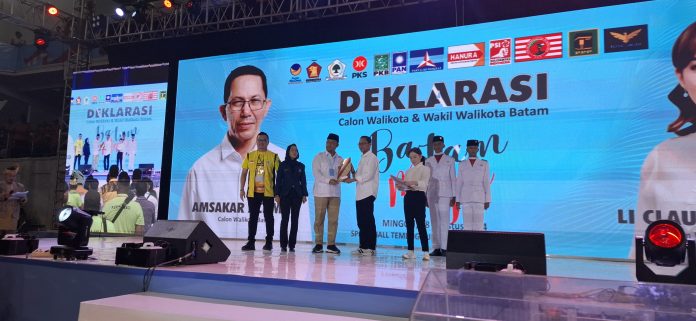 Pembacaan deklarasi ASLI dipimpin oleh Ketua DPD Partai Gerindra Kepri, Iman Setiawan, Minggu (18/8/2024) pagi. (uly)