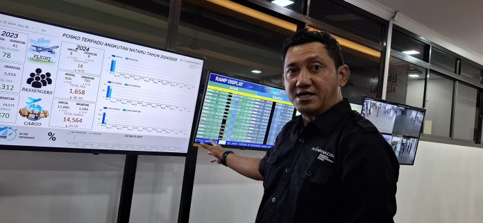 Direktur Operasi PT Bandara Internasional Batam (BIB) Nugroho Jati meninjau Posko Terpadu Nataru (2024/2025) di Bandara Hang Nadim.