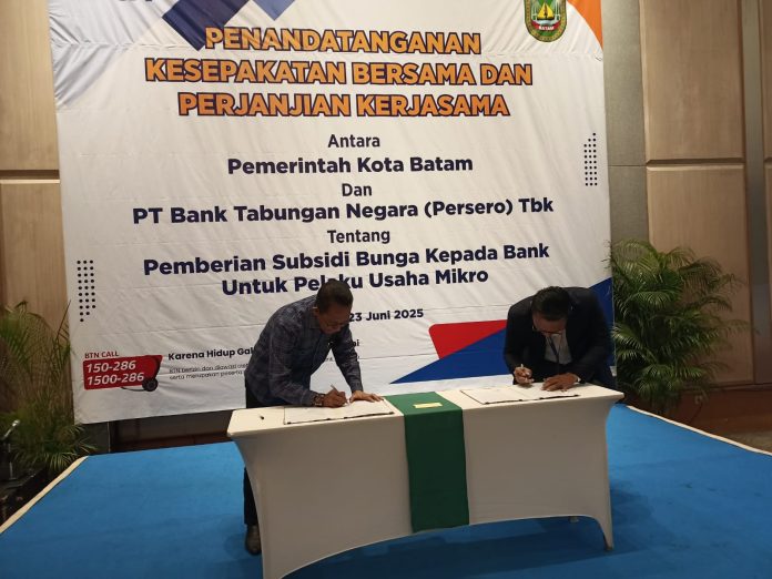 PT Bank Tabungan Negara (BTN Persero) Tbk. Penandatanganan nota kesepahaman dilakukan oleh Wali Kota Batam, Amsakar Achmad, di Harris Hotel Batam Centre, pada Senin (23/6/2025) lalu. (uly)