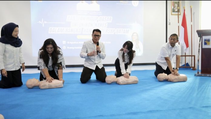 Memperingati Hari Bakti RSBP Batam ke 42 tahun, RSBP Batam gelar Pelatihan dan Simulasi BHD untuk Non Nakes di Aula RSBP, Sekupang, Selasa, (12/8/2025). (Humas BP Batam)