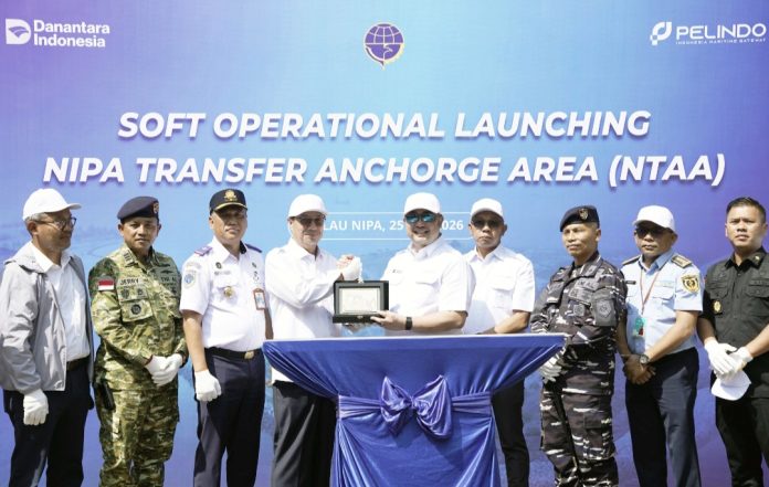 PT Pelabuhan Indonesia (Persero) atau Pelindo melakukan Soft Operational Launching NTAA (Nipah Transfer Anchorage Area) di Pelabuhan Feri Harbour Bay, Kepri, sebagai langkah awal pengoperasian layanan kepelabuhanan strategis di Perairan Nipa. (Istimewa)