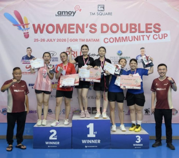 Komunitas Amoy Badminton sukses menyelenggarakan Women's Doubles Community Cup 2026 di GOR TM Batam pada 25-26 Juli 2026. (Istimewa)