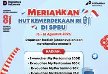 Pertamina Semarakkan HUT ke-81 RI Melalui MyPertamina Berbagi Hadiah Kemerdekaan di 24 SPBU Menyemarakkan HUT ke-81 RI, PT Pertamina Patra Niaga Regional Sumbagut hadirkan program MyPertamina Berbagi Hadiah Kemerdekaan. (Istimewa)