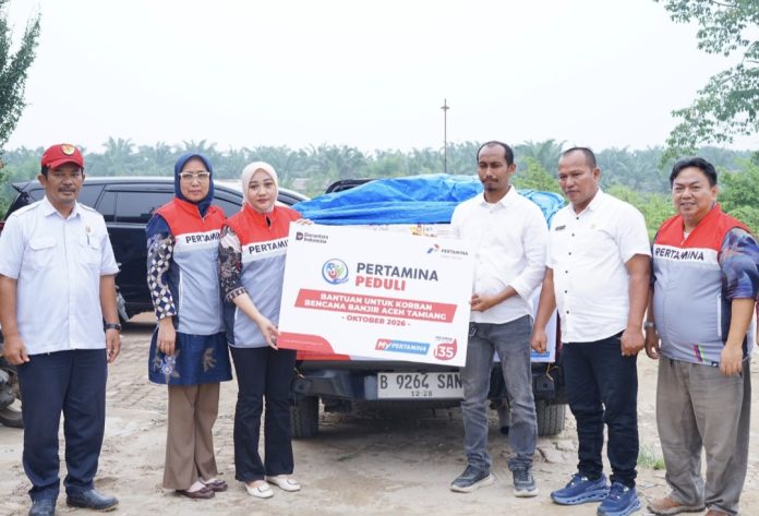Pertamina Patra Niaga Regional Sumatera Bagian Utara (Sumbagut) tanggap darurat bencana banjir di Kabupaten Aceh Tamiang. (Istimewa)
